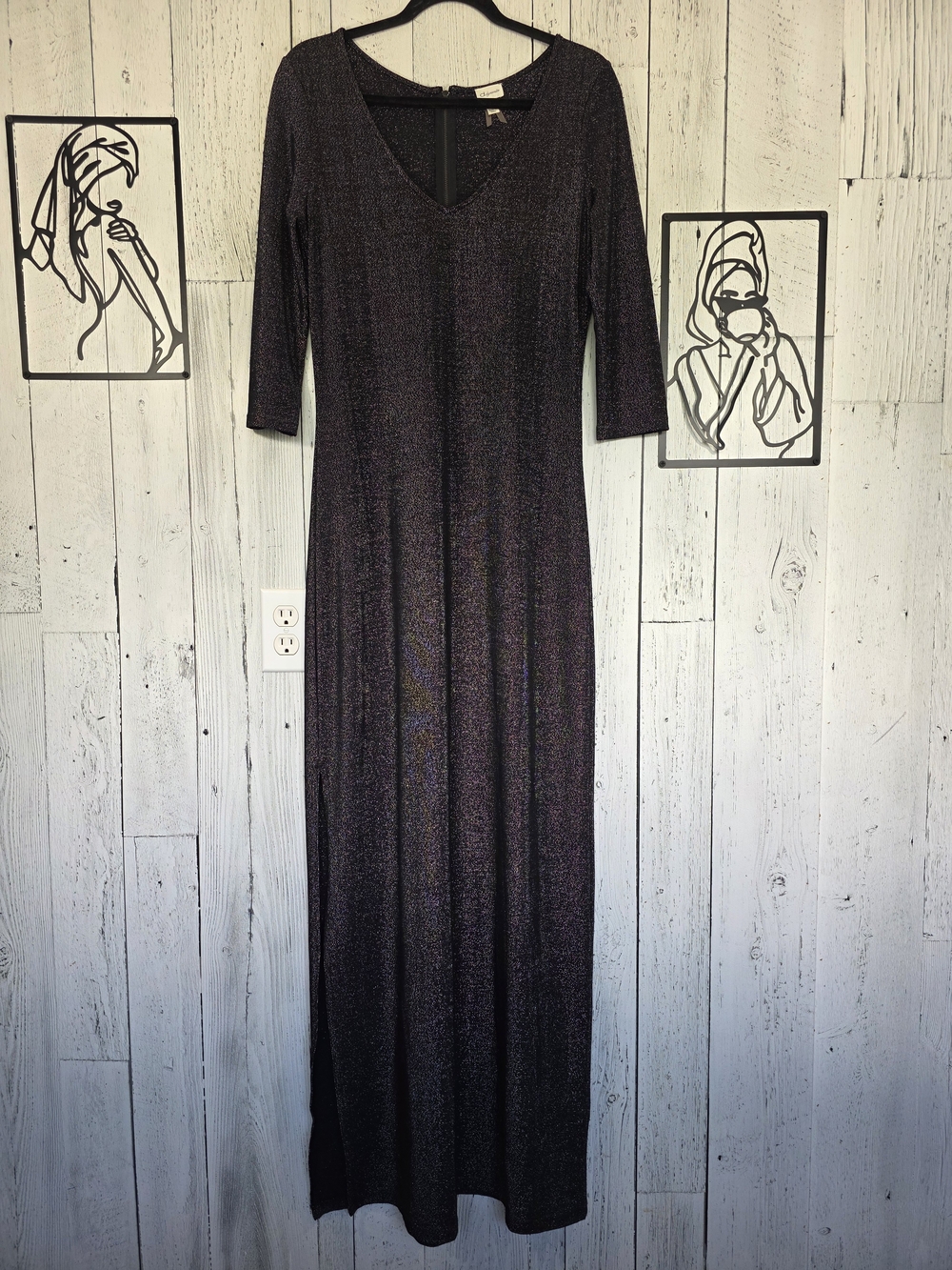 Dynamite Black Metallic Shimmer Maxi Dress Size M Tall Long Holiday Party Winter